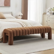 Zesthouse 63″ End of Bed Bench, Boucle Tufted Upholstered Ottoman Bench with Padded Seat and Solid Wood Leg, Modern Entryway Bench for Bedroom, Living Room,Brow
