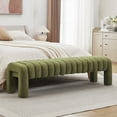 thumbnail image 1 of Zesthouse 63″ End of Bed Bench, Boucle Tufted Upholstered Ottoman Bench with Padded Seat and Solid Wood Leg, Modern Entryway Bench for Bedroom, Living Room, Green, 1 of 11