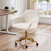 Zesthouse Adjustable Home Office Chair, White Swivel Vanity Chair with Wheels, Upholstered Desk Chair Boucle Armchair for Bedroom, Modern Computer Task Chair, Gold Base