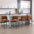 thumbnail image 1 of Zesthouse Counter Height Bar Stools Set of 4, Upholstered Modern Bar Stools with Hollow Back and Metal Legs, 26.4" Faux Leather Counter Height Barstool for Kitchen Island, Brown, 1 of 14