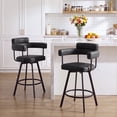 thumbnail image 1 of Zesthouse 26" Counter Height Swivel Barstools, Faux Leather Upholstered Bar Stools Set of 2, Armrests, Metal Base, Black, 1 of 11