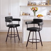 Zesthouse 26 Counter Height Swivel Barstools, Faux Leather Upholstered Bar Stools Set of 2, Armrests, Metal Base, Black