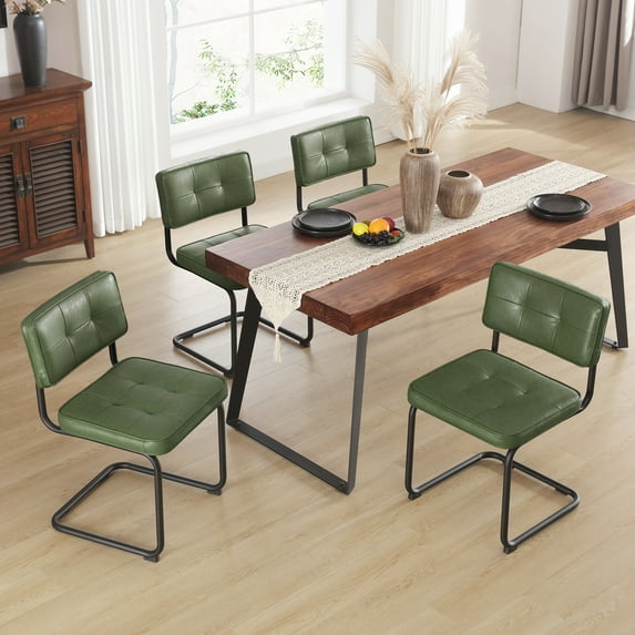 Zesthouse Mid-Century Modern Dining Chairs Set of 4, Upholstered Faux Leather Dining Room Chairs with Back and Black Legs, Armless Side Chairs for Kitchen & Dining Living Room, Green