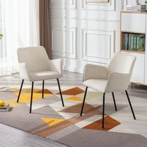 Zesthouse Linen Fabric Dining Chairs Set of 2, Modern Upholstered Small Accent Arm Chairs with Black Legs, Mid Century Comfy Chairs for Living Dining Room, Beige
