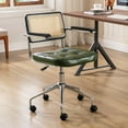 thumbnail image 1 of Zesthouse Mid Century Faux Leather Home Office Chair with Rattan Back, 360° Swivel Upholstered Desk Chair with Arms, Tufted Computer Task Chair for Living Room & Office Room, Green, 1 of 13