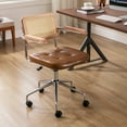 thumbnail image 1 of Zesthouse Mid Century Faux Leather Home Office Chair with Rattan Back, 360° Swivel Upholstered Desk Chair with Arms, Tufted Computer Task Chair for Living Room & Office Room, Brown, 1 of 14
