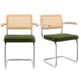 thumbnail image 1 of Zesthouse Mid-Century Modern Rattan Dining Chairs Set of 2, Velvet Upholstered Kitchen Arm Chair with Cane Back and Chrome Legs, Green, 1 of 11