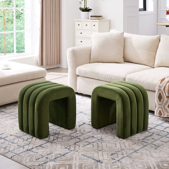 Zesthouse Multi-Functional Ottoman Stool Set of 2, Tufted Velvet Foot Stools Ottoman for Couch, Modern Vanity Stool for Living Room, Bedroom and Entryway, Green
