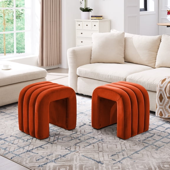 Zesthouse Multi-Functional Ottoman Stool Set of 2, Tufted Velvet Foot Stools Ottoman for Couch, Modern Vanity Stool for Living Room, Bedroom and Entryway, Rust