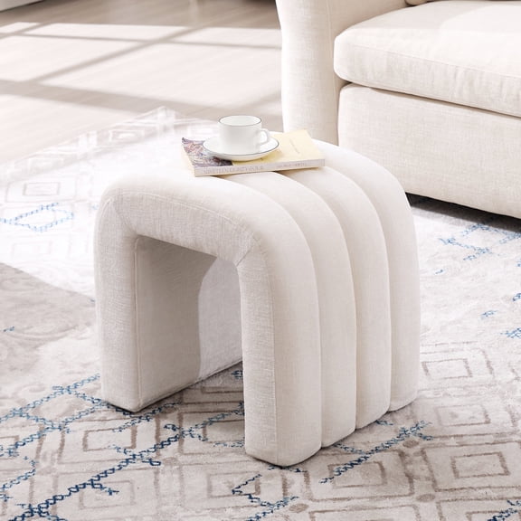 Zesthouse Multi-Functional Ottoman Stool, Tufted Chenille Foot Stools Ottoman for Couch, Modern Vanity Stool for Living Room, Bedroom and Entryway, White