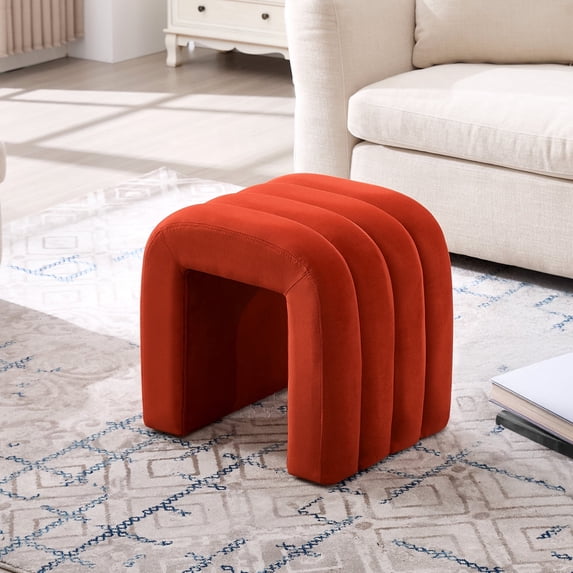 Zesthouse Multi-Functional Ottoman Stool, Tufted Velvet Foot Stools Ottoman for Couch, Modern Vanity Stool for Living Room, Bedroom and Entryway, Rust