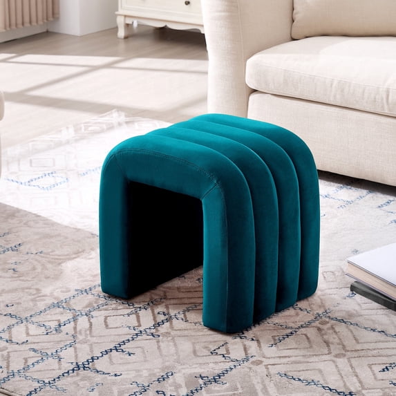 Zesthouse Multi-Functional Ottoman Stool, Tufted Velvet Foot Stools Ottoman for Couch, Modern Vanity Stool for Living Room, Bedroom and Entryway, Teal
