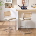 thumbnail image 1 of Zesthouse Rattan Bar Stools Set of 2, 26″ Linen Counter Height Chairs with Cane Back & Chrome Legs, Mid Century Cantilevered Design Barstools for Kitchen Island, Beige, 1 of 10