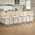 thumbnail image 1 of Zesthouse Rattan Bar Stools Set of 4, 25.6″ Linen Counter Height Chairs with Cane Back & Chrome Legs, Mid Century Cantilevered Design Barstools for Kitchen Island, Beige, 1 of 9