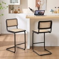 thumbnail image 1 of Zesthouse Rattan Counter Height Bar Stools Set of 2, 24.8" Counter Height Chairs with Cane Back, Mid Century Modern Barstools for Kitchen Island, Black, 1 of 11