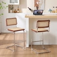 thumbnail image 1 of Zesthouse Rattan Counter Height Bar Stools Set of 2, 24.8" Counter Height Chairs with Cane Back, Mid Century Modern Barstools for Kitchen Island, Walnut Tone, 1 of 11
