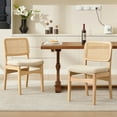 thumbnail image 1 of Zesthouse Rattan Dining Chairs Set of 2, Mid Century Dining Chairs, Kitchen Dining Room Chair, Curved Upholstered Linen Fabric Dining Chair with Cane Back and Natural Wood Frame, Beige, 1 of 9