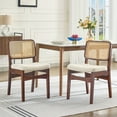 thumbnail image 1 of Zesthouse Rattan Dining Chairs Set of 2, Mid Century Dining Chairs, Kitchen Dining Room Chair, Curved Upholstered Linen Fabric Dining Chair with Cane Back, Walnut Tone Wood Frame, Beige, 1 of 9