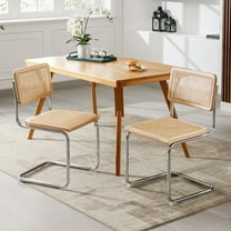 Zesthouse Rattan Dining Chairs Set of 2, Mid Century Modern Dining Room Chairs with Cane Full Back & Seat, Chrome Metal Legs, Cantilever Kitchen Side Chairs for Dining Living Room, Natural