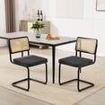 thumbnail image 1 of Zesthouse Rattan Dining Chairs Set of 2, Modern Linen Upholstered Dining Room Chairs with Cane Back and Chrome Legs, Mid Century Kitchen Chairs for Living Room, Dark Gray, 1 of 12