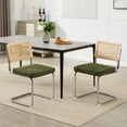 thumbnail image 1 of Zesthouse Rattan Dining Chairs Set of 2, Modern Linen Upholstered Dining Room Chairs with Cane Back and Chrome Legs, Mid Century Kitchen Chairs for Living Room, Green, 1 of 14
