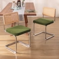 thumbnail image 1 of Zesthouse Rattan Dining Chairs Set of 2, Velvet Upholstered Dining Chairs with Cane Back and Chrome Legs, Mid Century Modern Kitchen Side Chairs for Dining Living Room, Green, 1 of 11