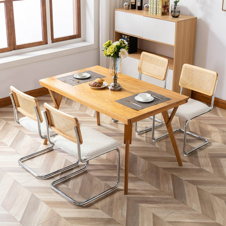 Zesthouse Rattan Dining Chairs Set of 4, Boucle Dining Room Chair with Chrome Legs and Cane Back, Mid-Century Modern Upholstered Fabric Side Chair for Zesthouse Rattan Dining Chairs Set of 4, Boucle Dining Room Chair with Chrome Legs and Cane Back, Mid-Century Modern Upholstered Fabric Side Chair for