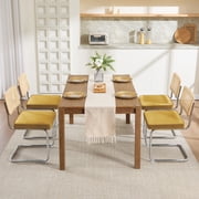 Zesthouse Rattan Dining Chairs Set of 4, Velvet Upholstered Dining Chairs with Cane Back and Chrome Legs, Mid Century Modern Kitchen Side Chairs for Living Room, Yellow