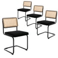 thumbnail image 1 of Zesthouse Rattan Dining Chairs Set of 4, Velvet Upholstered Dining Chairs with Cane Back and Metal Legs, Mid Century Modern Kitchen Side Chairs for Living Room, Black, 1 of 9