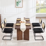 Zesthouse Rattan Dining Chairs Set of 4, Velvet Upholstered Dining Chairs with Cane Back and Metal Legs, Mid Century Modern Kitchen Side Chairs for Living Room, Black