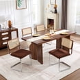 thumbnail image 1 of Zesthouse Rattan Dining Chairs set of 4, Modern Chenille Upholstered Dining Room Chairs with Natural Cane Mesh & Chrome Base, Mid Century Kitchen Chairs for Living Room, Brown, 1 of 10