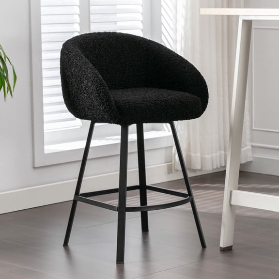 Zesthouse Swivel Counter Height Bar Stools Set of 1, 26.4" Counter Height Sherpa Upholstered Barstools with Barrel Back and Arms, Modern Counter Stool for Pub Kitchen Island, Black