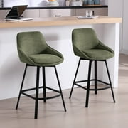 Zesthouse 25.6 Swivel Counter Height Bar Stools Set of 2, Modern Counter Height Chairs with Backs and Metal Legs, Upholstered Linen Barstools for Kitchen Island, Green