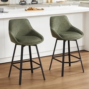 Zesthouse 25.6 Swivel Counter Height Bar Stools Set of 2, Modern Counter Height Chairs with Backs and Metal Legs, Upholstered Linen Barstools for Kitchen Island, Green