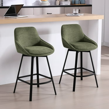 Zesthouse Swivel Counter Height Bar Stools Set of 2, 25.6" Modern Counter Height Chairs with Backs and Metal Legs, Upholstered Linen Barstools for Kitchen Island, Green