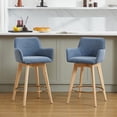thumbnail image 1 of Zesthouse 25.8" Swivel Counter Height Bar Stools Set of 2, Upholstered Linen Barstool with Curved Back and Wood Legs, Mid Century Modern Counter Height Chairs for Pub Kitchen Island, Blue, 1 of 10
