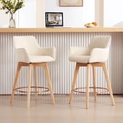 Zesthouse 25.8 Swivel Counter Height Bar Stools Set of 2, Upholstered Linen Barstool with Curved Back and Wood Legs, Mid Century Modern Counter Height Chairs for Pub Kitchen Island, Beige