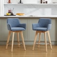 thumbnail image 1 of Zesthouse 26.6" Swivel Counter Height Bar Stools Set of 2, Upholstered Linen Barstool with Curved Back and Wood Legs, Mid Century Modern Counter Height Chairs for Pub Kitchen Island, Blue, 1 of 10