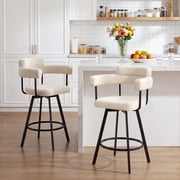 Zesthouse 26 Counter Height Swivel Barstools, Linen Upholstered Bar Stools Set of 2, Metal Base, Beige