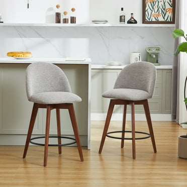 Zesthouse Swivel Counter Height Bar Stools Set of 2, Upholstered Linen Counter Height Chairs with High Back, 26.8″Seat Height Bar Chairs for Kitchen Island, Walnut Barstool, Gray