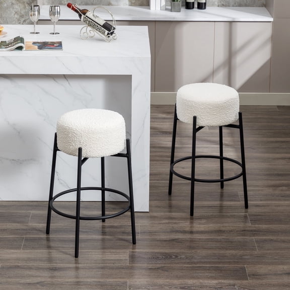 Zesthouse Swivel Counter Stools Set of 2, 26.7" Modern Boucle Counter Height Bar Stools with Metal Legs, Backless Round Barstools for Kitchen Island, White