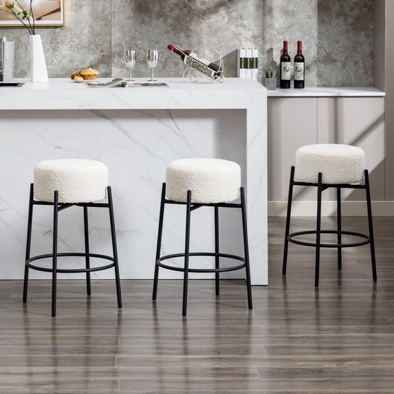 Zesthouse Swivel Counter Stools Set of 3, 26.7" Modern Boucle Counter Height Bar Stools with Metal Legs, Backless Round Barstools for Kitchen Island, White