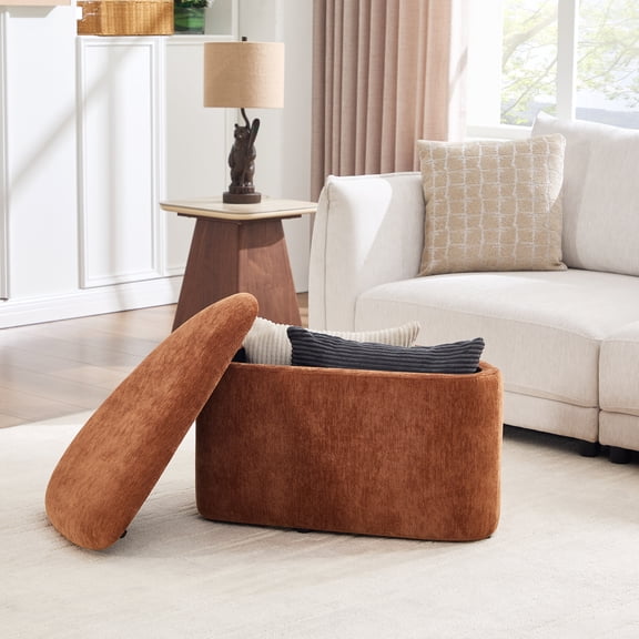 Zesthouse Triangle Storage Ottoman, Upholstered Chenille Ottoman Foot Rest for Couch, Modern Vanity Stool Seat with Storage, Small Cute Coffee Table for Living Room Bedroom Entryway, Brown
