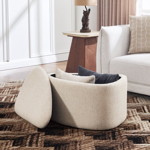 Zesthouse Triangle Storage Ottoman, Upholstered Linen Ottoman Foot Rest for Couch, Modern Vanity Stool Seat with Storage, Small Cute Coffee Table for Living Room Bedroom Entryway, Beige