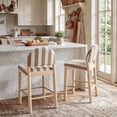 thumbnail image 1 of Zesthouse Upholstered Linen Bar Stools Set of 2, 26" Modern Counter Height Barstools with Arched Back & Solid Wood Legs, Farmhouse Wooden Kitchen Island Chairs, Brown and White Striped, 1 of 11