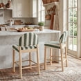thumbnail image 1 of Zesthouse Upholstered Linen Bar Stools Set of 2, 26" Modern Counter Height Barstools with Arched Backs & Solid Wood Legs, Farmhouse Wooden Kitchen Island Chairs, Green and White Striped, 1 of 10