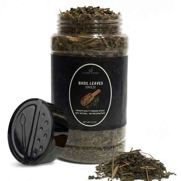 Zestiq Foods Organic Dried Basil Leaves 2 oz Jar, Aromatic Herb for Cooking, Seasoning & Flavor Enhancement