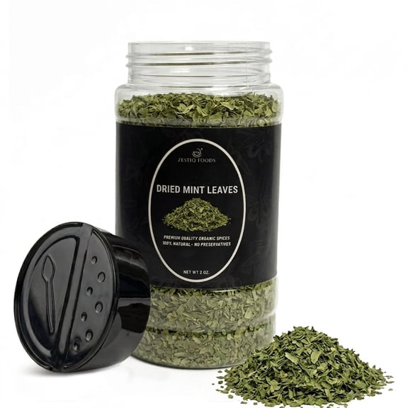 Zestiq Foods Organic Mint Leaves (Dried) 2 oz Jar, Refreshing Herb for Tea, Cooking & Flavor Enhancement