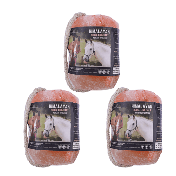 Zestiq Foods Himalayan Rock Salt Lick with Rope for Horses, Deer & Livestock 100% Natural Mineral Salt Block, Long-Lasting, 35 lb Each, 3-Pack