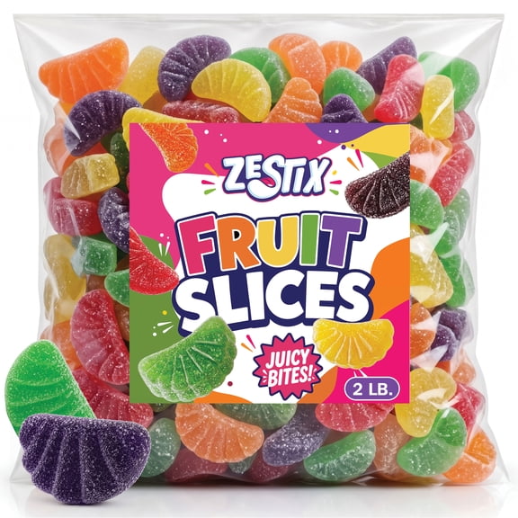 Fruit Slices Candy 2 lb, Soft Chewy Jelly Fruit Candy in Assorted Flavors for Snacks, Parties & Candy Bowls